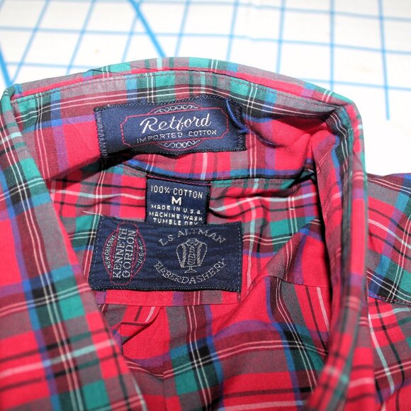 Kenneth Gordon Vintage Red Plaid Button Down Shirt, Medium - Picture 3 of 6